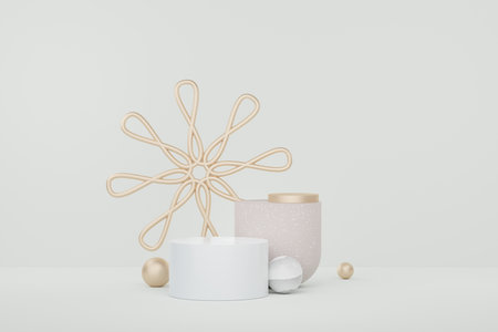 3d abstract white platform showcase for product and cosmetic presentation with terrazzo idea concept. Minimal Podium for mock up and advertising. Render geometric design scene for web banner.の写真素材