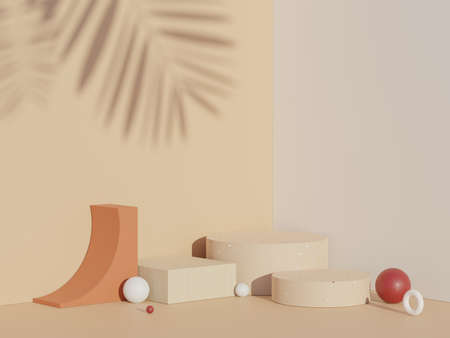 3d abstract white platform showcase for product and cosmetic presentation with terrazzo idea concept. Minimal Podium for mock up and advertising. Render geometric design scene for web banner.の写真素材