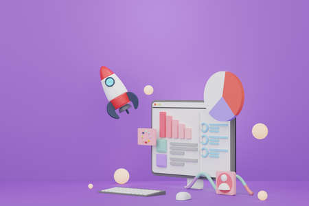 3d render SEO data an analytics. User interface for web banner and mock up. Business graph chart for future planning. Investment management and financial innovations.の写真素材