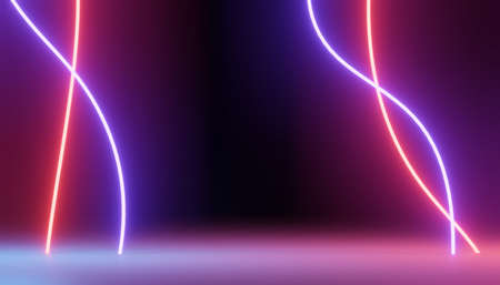 3d render of RGB neon light on darkness background. Abstract Laser lines show at night. Ultraviolet spectrum beam scene for mock up and web banner.の写真素材