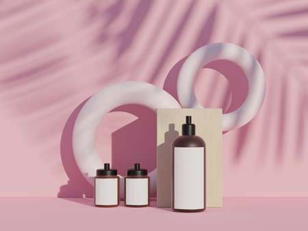 3d render of blank cosmetics skincare product or packaging for mock up. Terrazzo design. Beauty soap and spa concept. Lotion oil moisture for skin health. Premium and luxury design for branding.の写真素材