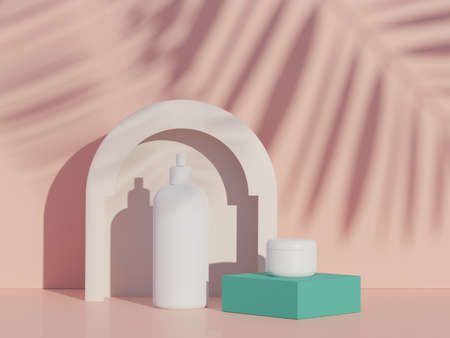 3d render of blank cosmetics skincare product or packaging for mock up. Terrazzo design. Beauty soap and spa concept. Lotion oil moisture for skin health. Premium and luxury design for branding.の写真素材