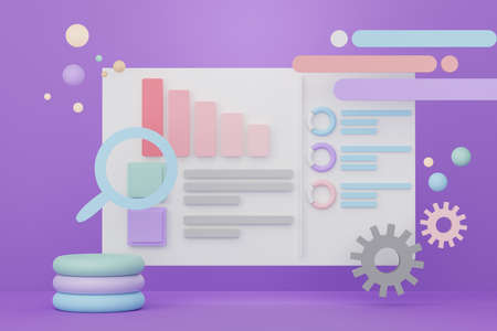 3d render SEO data an analytics. User interface for web banner and mock up. Business graph chart for future planning. Investment management and financial innovations.の写真素材
