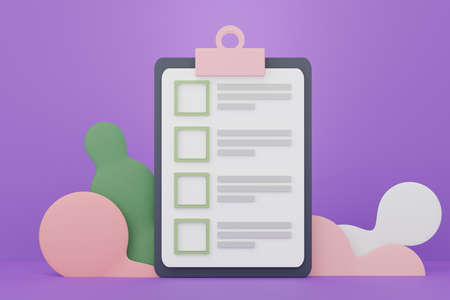 3d render of minimal checklist detail or notebook with empty checkbox on purple background.の写真素材