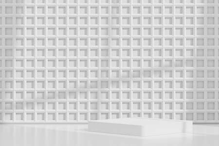 3d abstract background white podium for product presentation and brand advertising with shadow of windows and roof. Empty scene for mock up.の写真素材