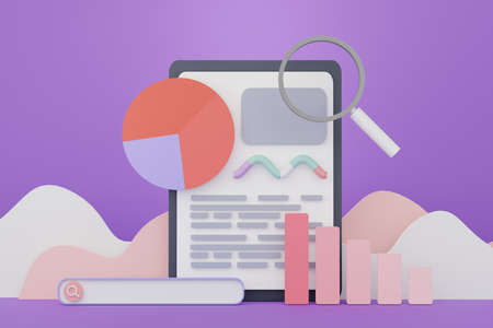 3d render SEO data an analytics. User interface for web banner and mock up. Business graph chart for future planning. Investment management and financial innovations.の写真素材