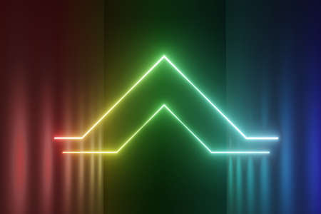 3d render of RGB neon light on darkness background. Abstract Laser lines show at night. Ultraviolet spectrum beam scene for mock up and web banner.の写真素材
