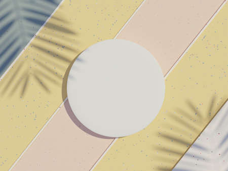3d render top view of white blank cylinder frame for mock up and display products with shadows of...