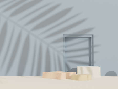3d abstract background Terrazzo podium for product presentation and brand advertising with shadow of leave. Empty scene for mock up.の写真素材