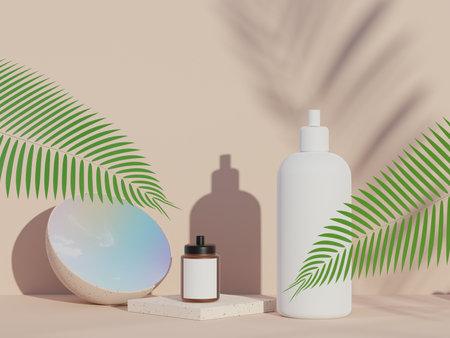 3d render of blank cosmetics skincare product or packaging for mock up. Terrazzo design. Beauty soap and spa concept. Lotion oil moisture for skin health. Premium and luxury design for branding.の写真素材