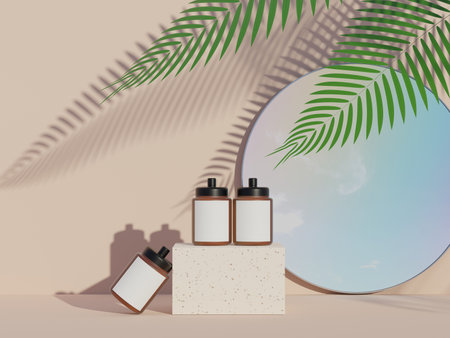 3d render of blank cosmetics skincare product or packaging for mock up. Terrazzo design. Beauty soap and spa concept. Lotion oil moisture for skin health. Premium and luxury design for branding.の写真素材