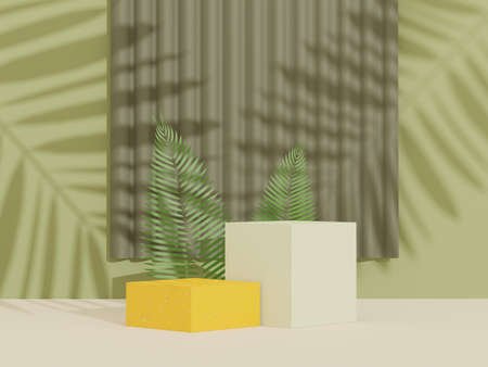 3d abstract background Terrazzo podium for product presentation and brand advertising with shadow of leave. Empty scene for mock up.の写真素材