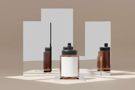 3d render of blank cosmetics skincare product or packaging for mock up. Terrazzo design. Beauty soap and spa concept. Lotion oil moisture for skin health. Premium and luxury design for branding.の写真素材