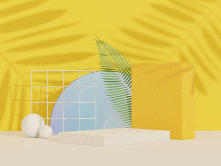 3d abstract background Terrazzo podium for product presentation and brand advertising with shadow of leave. Empty scene for mock up.の写真素材