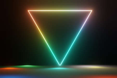3d render of RGB neon light on darkness background. Abstract Laser lines show at night. Ultraviolet spectrum beam scene for mock up and web banner.の写真素材