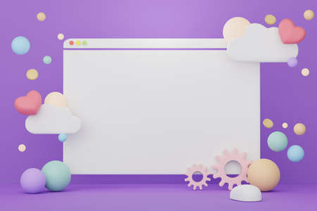 3d render of minimal white blank of web browser window frame for mock up and web banner with simple pastel ornaments.の写真素材