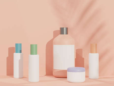 3d render of blank cosmetics skincare product or packaging for mock up. Terrazzo design. Beauty soap and spa concept. Lotion oil moisture for skin health. Premium and luxury design for branding.の写真素材