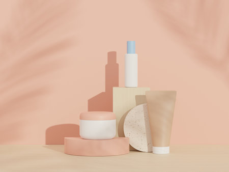 3d render of blank cosmetics skincare product or packaging for mock up. Terrazzo design. Beauty soap and spa concept. Lotion oil moisture for skin health. Premium and luxury design for branding.の写真素材