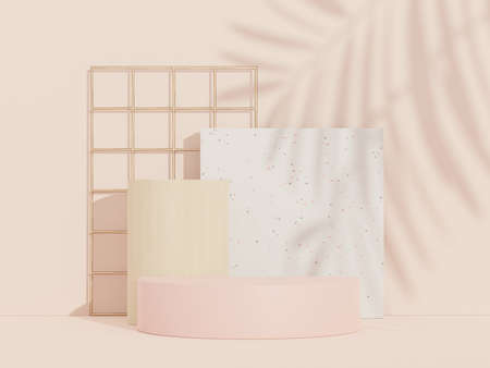3d abstract background Terrazzo podium for product presentation and brand advertising with shadow of leave. Empty scene for mock up.の写真素材