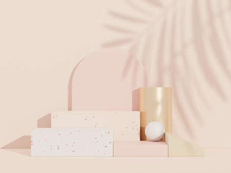 3d abstract background Terrazzo podium for product presentation and brand advertising with shadow of leave. Empty scene for mock up.の写真素材