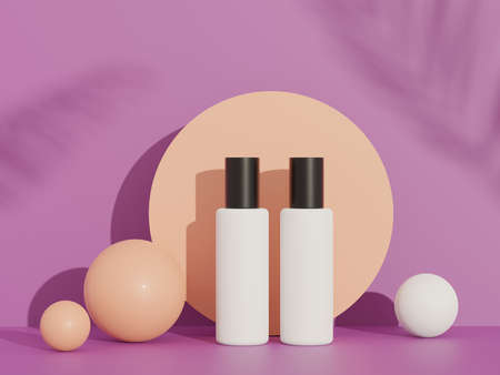 3d render of blank cosmetics skincare product or packaging for mock up. Terrazzo design. Beauty soap and spa concept. Lotion oil moisture for skin health. Premium and luxury design for branding.の写真素材
