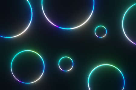 3d render of RGB neon light on darkness background. Abstract Laser lines show at night. Ultraviolet...