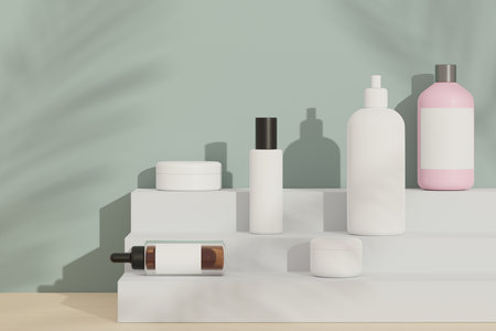 3d render of blank cosmetics skincare product or packaging for mock up. Terrazzo design. Beauty soap and spa concept. Lotion oil moisture for skin health. Premium and luxury design for branding.の写真素材