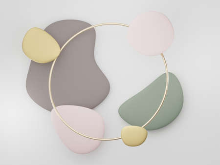 3d render of premium abstract geometric shapes and pastel luxury gravel on white background.の写真素材