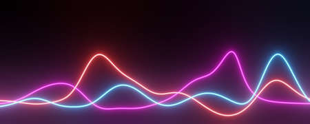 3d render of RGB neon light on darkness background. Abstract Laser lines show at night. Ultraviolet spectrum beam scene for mock up and web banner.の写真素材