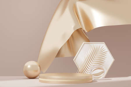 3d illustration luxury premium pedestal product display with abstract geometric shapes. Minimal scene for present product promotion and beauty cosmetics.の写真素材