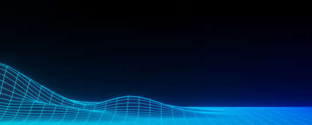 3d render of futuristic retro landscape neon light on darkness background. Abstract Laser cyber...