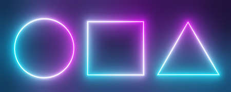 3d render of RGB neon light on darkness background. Abstract Laser lines show at night. Ultraviolet spectrum beam scene for mock up and web banner.の写真素材