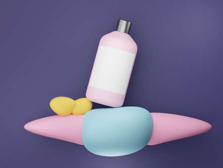 3d render of blank cosmetics skincare product or packaging for mock up. Beauty soap and spa concept. Lotion oil moisture for skin health. Premium and luxury design for branding.の写真素材