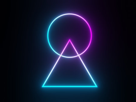 3d render of RGB neon light on darkness background. Abstract Laser lines show at night. Ultraviolet spectrum beam scene for mock up and web banner.の写真素材