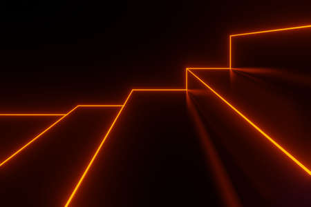 3d render of RGB neon light on darkness background. Abstract Laser lines show at night. Ultraviolet spectrum beam scene for mock up and web banner.の写真素材