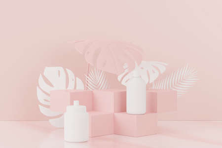 3d render of blank cosmetics skincare product or packaging for mock up. Beauty soap and spa concept. Lotion oil moisture for skin health. Premium and luxury design for branding.の写真素材