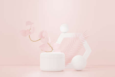 3d render of blank cosmetics skincare product or packaging for mock up. Beauty soap and spa concept. Lotion oil moisture for skin health. Premium and luxury design for branding.の写真素材