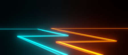 3d render of RGB neon light on darkness background. Abstract Laser lines show at night. Ultraviolet spectrum beam scene for mock up and web banner.の写真素材