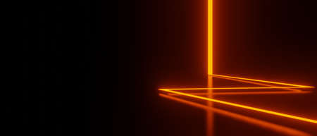 3d render of RGB neon light on darkness background. Abstract Laser lines show at night. Ultraviolet spectrum beam scene for mock up and web banner.の写真素材