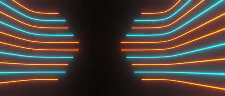 3d render of RGB neon light on darkness background. Abstract Laser lines show at night. Ultraviolet spectrum beam scene for mock up and web banner.の写真素材