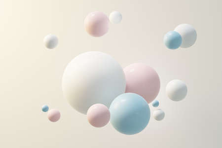 3d render of pastel ball, soaps bubbles, blobs that floating on the air isolated on pastel background. Abstract scene.の写真素材