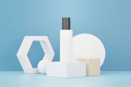 3d render of blank cosmetics skincare product or packaging for mock up. Beauty soap and spa concept. Lotion oil moisture for skin health. Premium and luxury design for branding.の写真素材