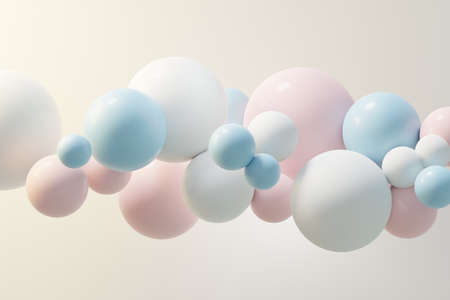 3d render of pastel ball, soaps bubbles, blobs that floating on the air isolated on pastel background. Abstract scene.の写真素材