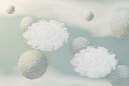 3d render of pastel ball, soaps bubbles, blobs that floating on the air isolated on pastel background. Abstract scene.の写真素材