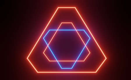 3d render of RGB neon light on darkness background. Abstract Laser lines show at night. Ultraviolet spectrum beam scene for mock up and web banner.の写真素材