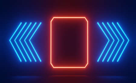 3d render of RGB neon light on darkness background. Abstract Laser lines show at night. Ultraviolet spectrum beam scene for mock up and web banner.の写真素材