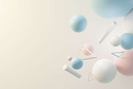 3d render of pastel ball, soaps bubbles, blobs that floating on the air isolated on pastel background. Abstract scene.の写真素材