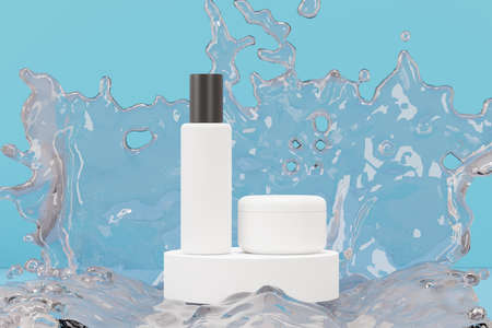 3d render of blank cosmetics skincare product or packaging for mock up. Beauty soap and spa concept. Lotion oil moisture for skin health. Premium and luxury design for branding.の写真素材