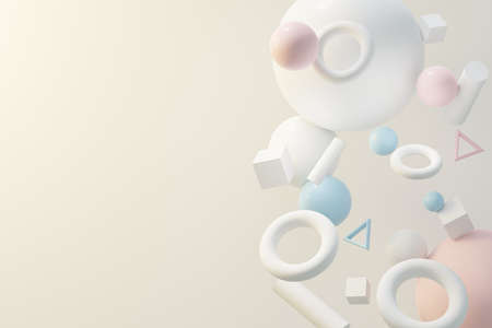 3d render of pastel ball, soaps bubbles, blobs that floating on the air isolated on pastel background. Abstract scene.の写真素材