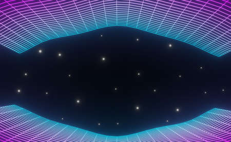 3d render of RGB neon light on darkness background. Abstract Laser lines show at night. Ultraviolet...